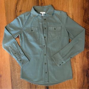 J. Crew Army Green 100% Cotton Shacket, Perfect for Fall and Winter, Size 00